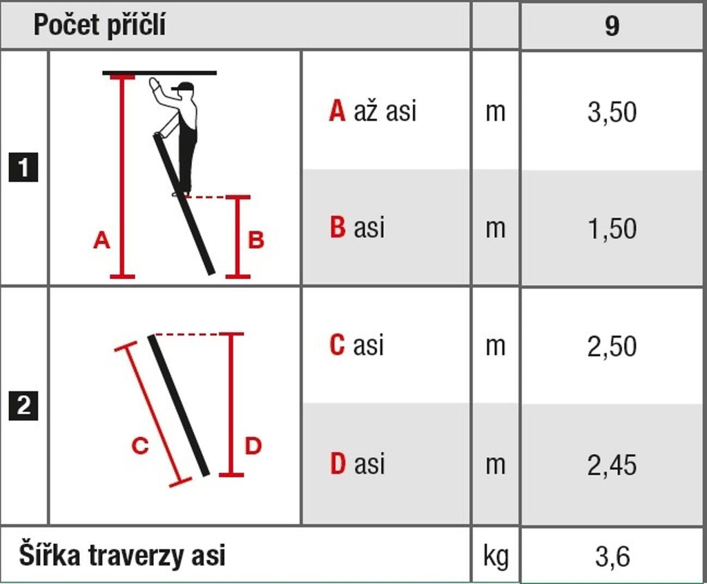 10.66-1-09-KR žebřík opěrný hliníkový 9 příček 250cm