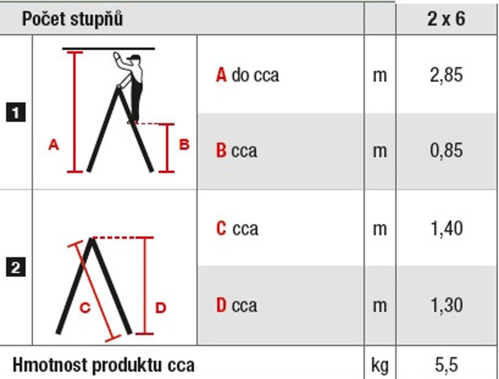 66-2-06-OB schůdky Al 6-stupňové oboustranné 130 cm PROTECO, nosnost 150kg